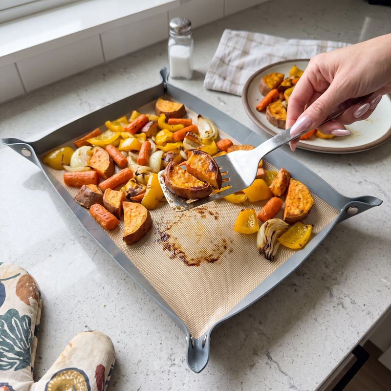 Unsnap Pinch Pan and release baked food from the silicone surface
